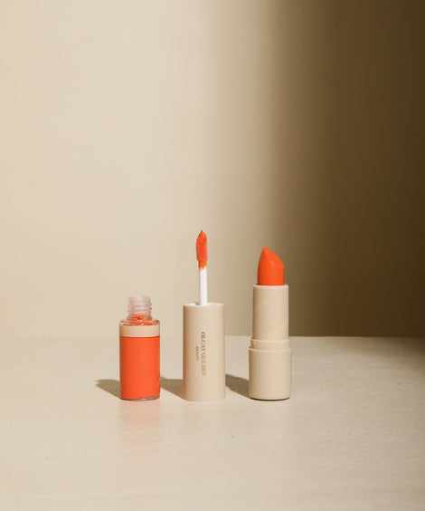 Serious Shine Lipgloss + Lipstick | Peach Foundation Brush