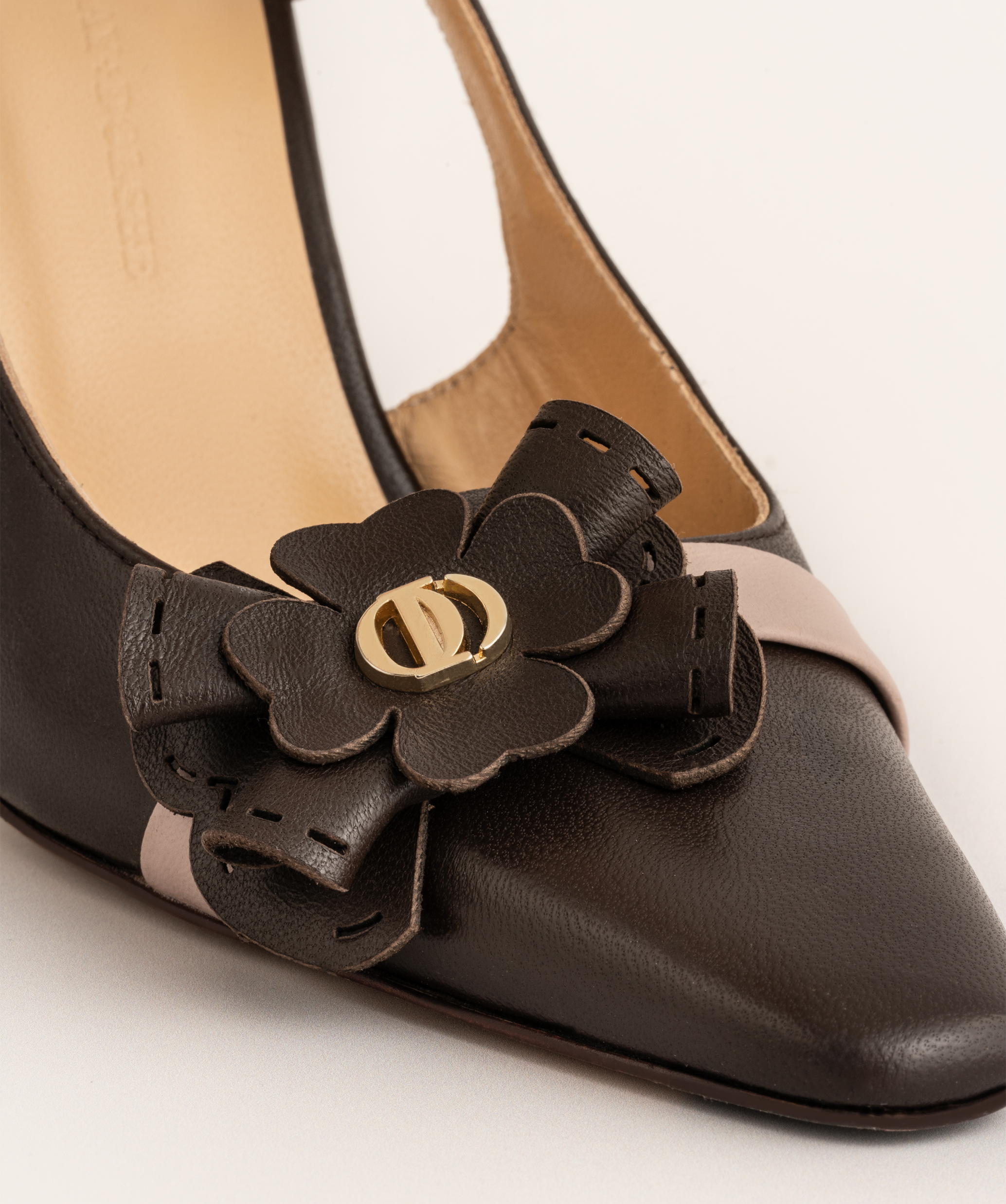 FLOWER SLINGBACK DARK BROWN NUDE
