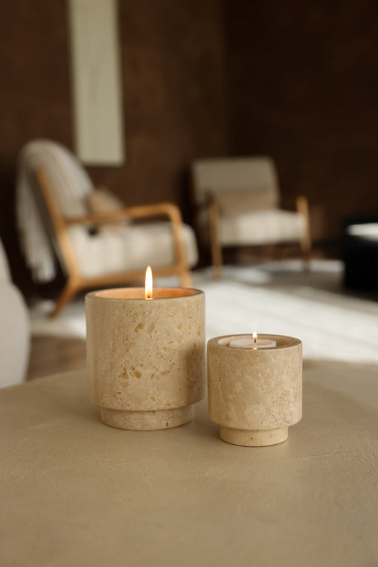 OGB TRAVERTINE CANDLE HOLDER | SMALL