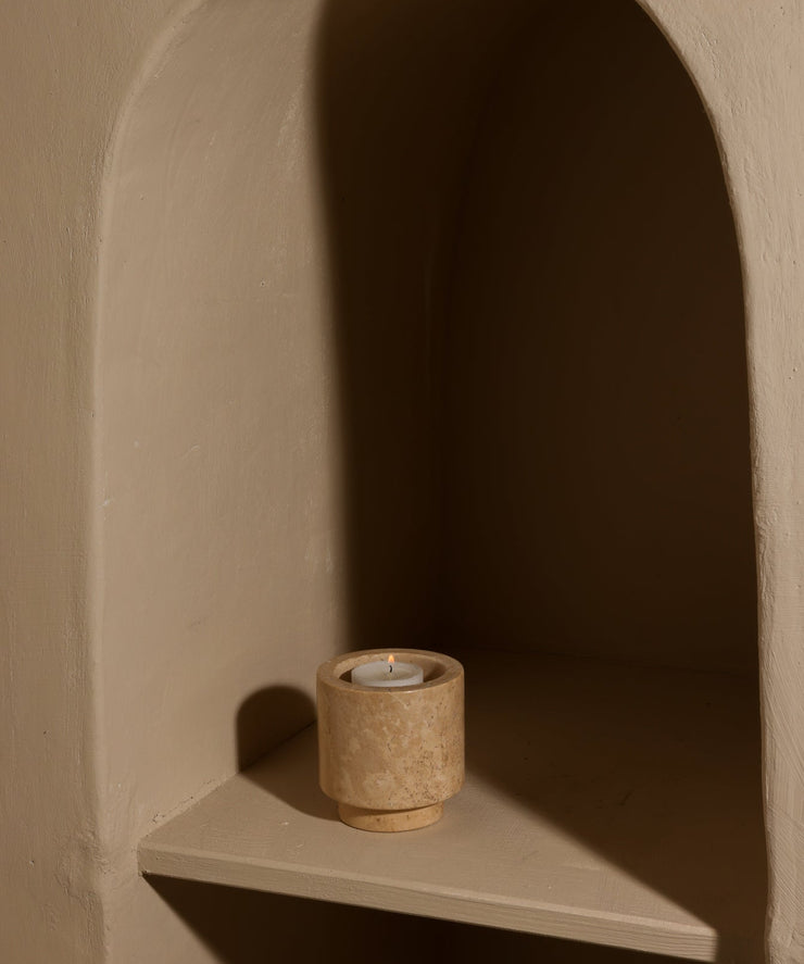 OGB TRAVERTINE CANDLE HOLDER | SMALL